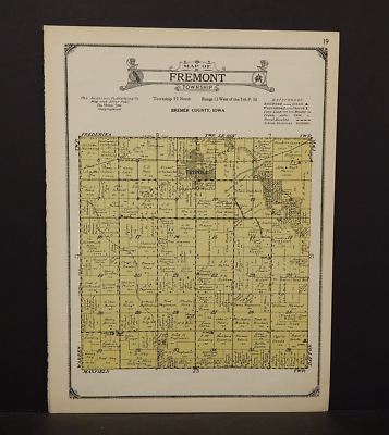 Iowa Bremer County Map Fremont Township 1927 W13#78 | eBay