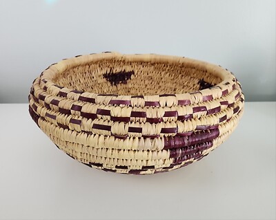 Vintage Hand Made  Woven Coiled Basket ~ Unknown Origins 10 Dia X 5 H