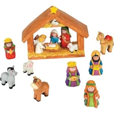 Children's Hand Painted 9 Piece Nativity Set with Creche Christmas Decor