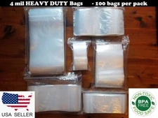 100 Clear Poly Plastic Zip Seal Bags 4-Mil HEAVY-DUTY Reclosable Top Lock Zipper