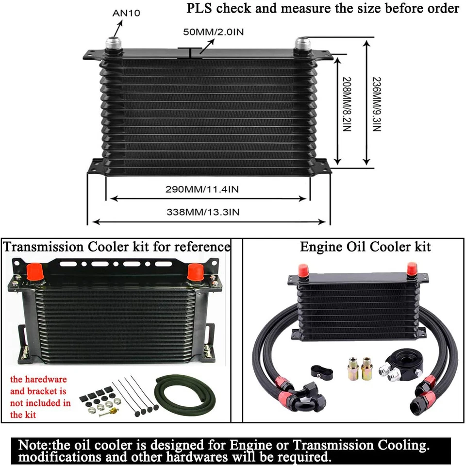 LokoCar Oil Cooler Kit Engine Transmission 15 Rows AN10 Aluminium Alloy Hose Kit - Image 2 of 4