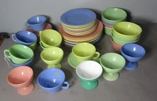 48 Piece HAZEL ATLAS PASTEL MODERNTONE PLATONITE Art Glass Breakfast Set for 8