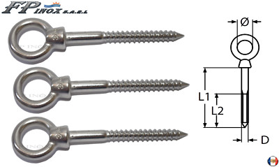 Lot De 4 Anneaux Pour Tige Filetée BOIS En Inox 316/A4 - Longueur 60mm, Diamètre 6mm