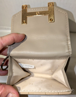 Halston Ribbed Faux Leather Quilted Wallet Beige | eBay