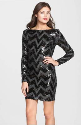 DRESS THE POPULATION 'LOLA' CHEVRON SEQUIN BODY-CON MINI DRESS sz S | eBay