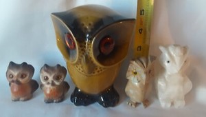  California Pottery Ceramic Owl Japan Vintage Stone Carved  Lot