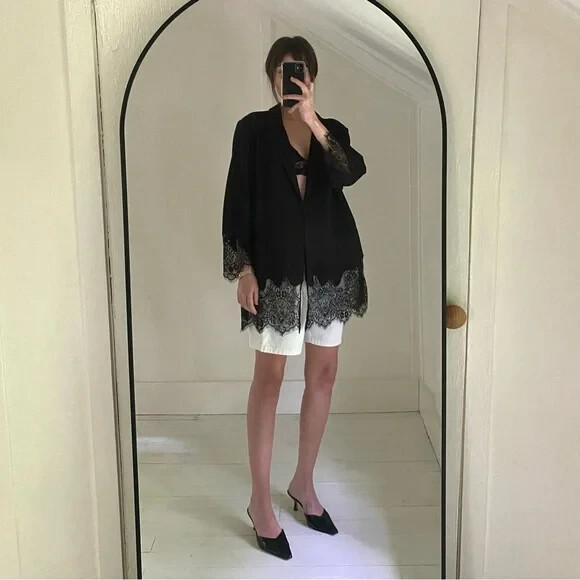Black Label by Chico’s Lace Trim Blazer Jacket Size 3 Black