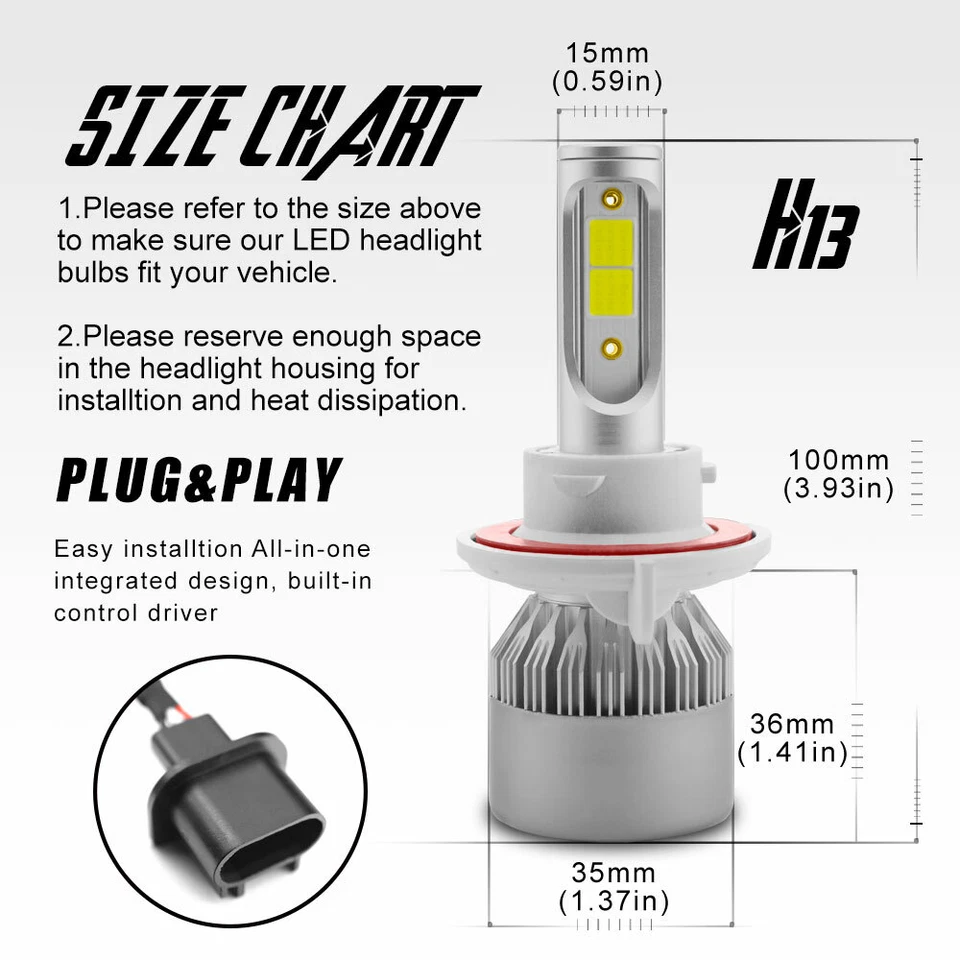 Ice Blue H13 LED Headlight Bulb 9145 H10 Fog Light for 2005-2016 Ford F250 F350 - Image 4 of 4