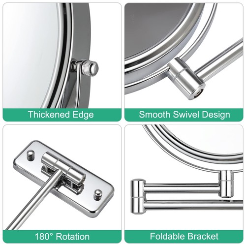 Wall Mounted Makeup Mirror 10X Magnifying 360 Swivel Polished Chrome Double Side - Picture 4 of 7