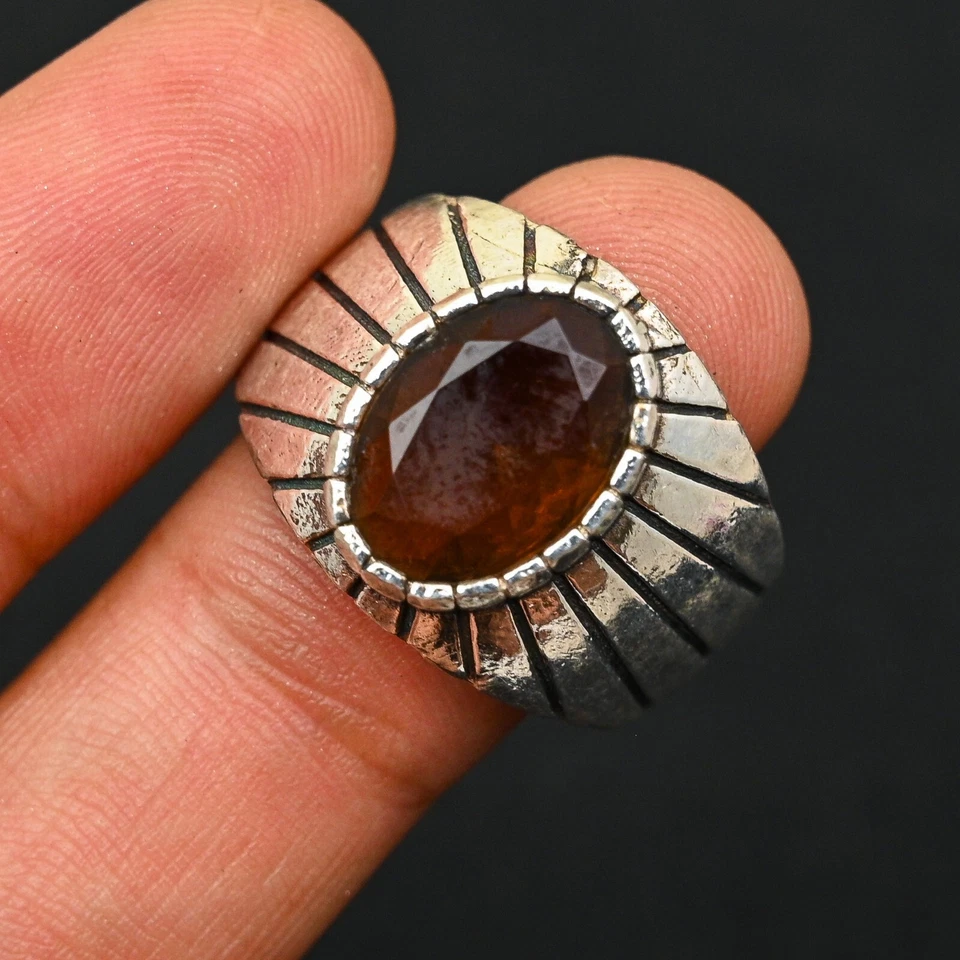 925 Sterling Silver Smokey Quartz Men's Ring Handmade-Statement All Size-BJ177 - Image 3 of 4