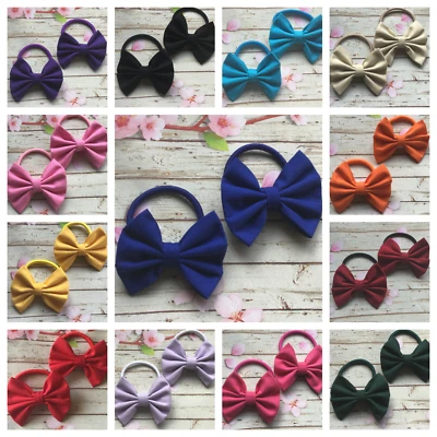 GLAMOUR GIRL ACCESSORIES PACK 2 MINI PLAIN COTTON FABRIC 5cm BOW HAIR TIE ELASTICS PONYTAIL BOBBLE GIRLS