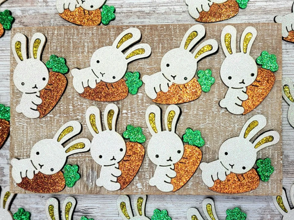 8 Glittery Easter Bunny & Carrot Felt Patch Applique DIY Hair Accessory Scatter - Image 2 of 4