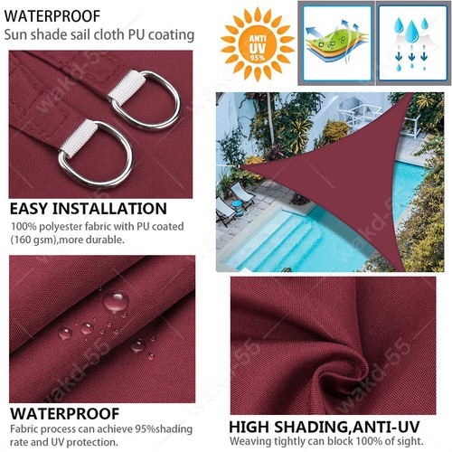 Waterproof Shade Sail Patio Awning Outdoor Garden Pool Sun Canopy Shelter Cover - Picture 13 of 606