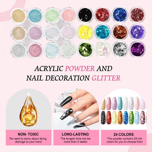 Acryl Nagelset mit Lampe und Poly Gel für Anfänger 30 Farben Glitzer Acrylpulver - Bild 6 von 22