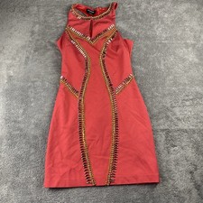 Bebe Raceback Stud Dress Womens XS Orange Sequin Gold Bead Embellished