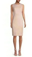 Calvin Klein Womens Beige Sheath Midi Dress Sleeveless Faux Suede Sz 12 New