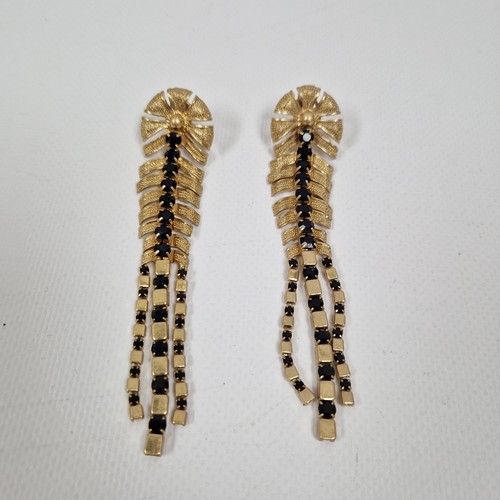 Pendientes Plumeros Zara Hombro Plumero Tono Dorado Negro Brillante Articulado 11cm - Imagen 1 de 8
