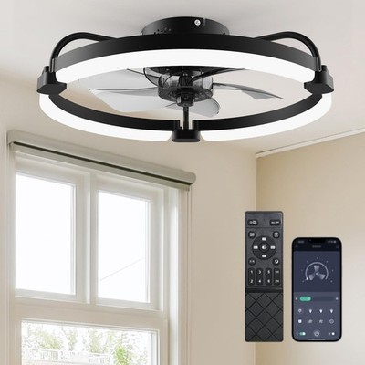 Ensenior Deckenventilatoren mit Beleuchtung und Fernbedienung, 50 cm Unterputz, 6 Geschwindigkeiten, schwarz