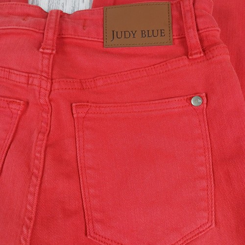 Judy Blue Jeans 3/26 Garment Dyed High Rise Wide Leg Raw Hem Crop Light Red - Picture 2 of 12