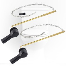 2 Pack Matte Black Toilet Tank Flush Lever, Front Mount, Brass, 2 Flapper Chains