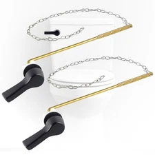 2 Pack Matte Black Toilet Tank Flush Lever, Front Mount, Brass, 2 Flapper Chains