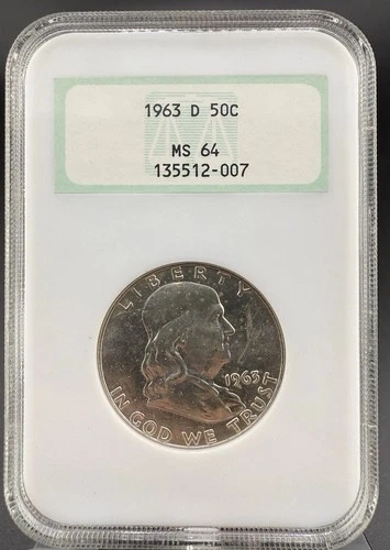 1963-D Franklin 50c NGC MS 64 Silver Half Dollar Vintage Gen 3 Holder Rare