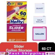 Gallon Slider Storage Bags 60 Count BPA Free Food Storage Easy Seal Expandable