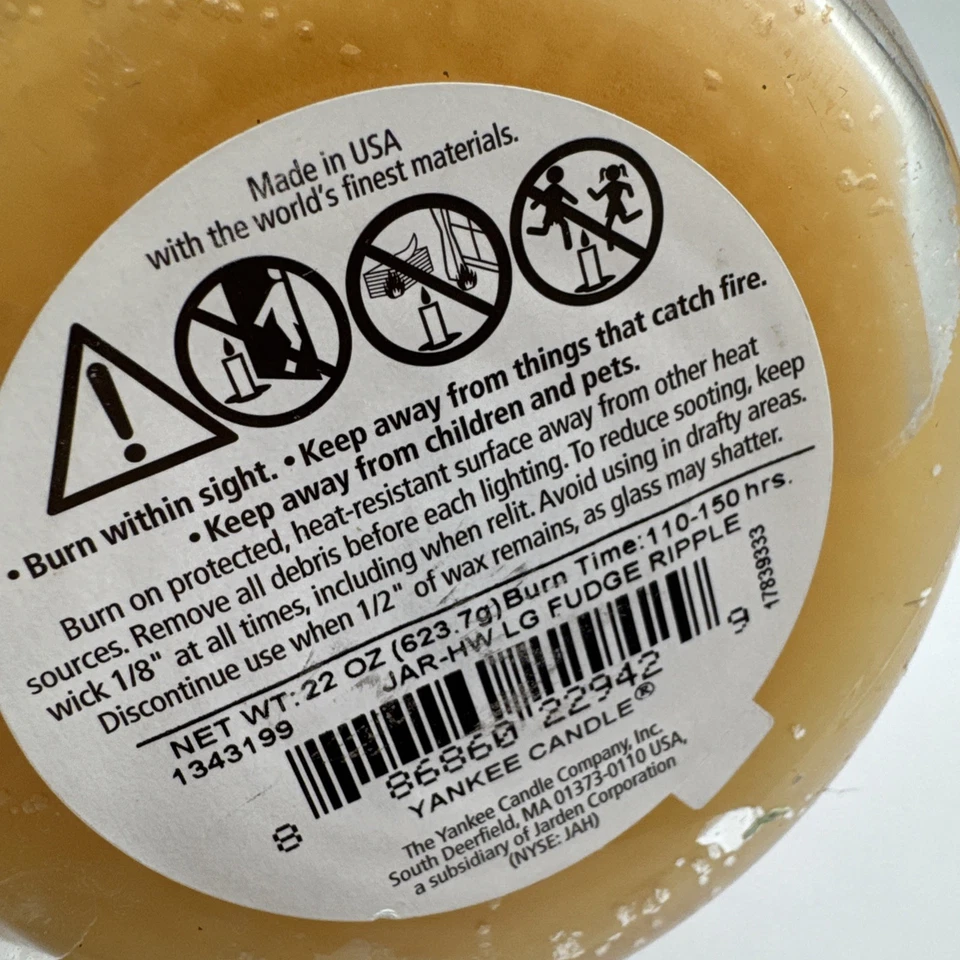 Yankee Candle Fudge Ripple Tarro Grande 22oz Deerfield MA Etiqueta Blanca Retirado Foto 3 de 4