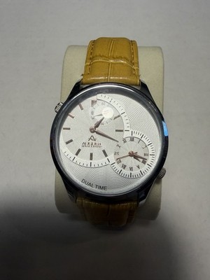 August Steiner AS8010SSTN Dual Time Men s Watch White Dial Leather Band Working