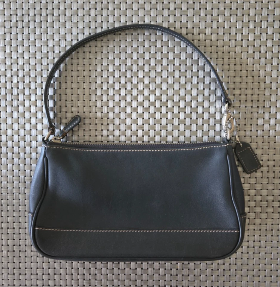 Vintage COACH Black Leather Demi Hampton Mini Shoulder Bag Baguette Purse 7785 - Image 2 of 4