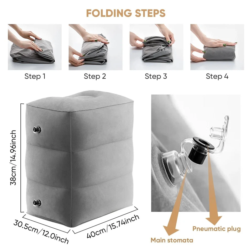 充气旅行脚凳枕头可调节高度 3 层飞机支腿支撑 — 第 3/4 张图片