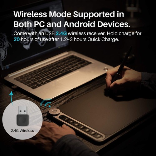 HUION Wireless Drawing Tablet Dial Q620M Dial Controller Tilt Battery-Free Stylu - Picture 4 of 9