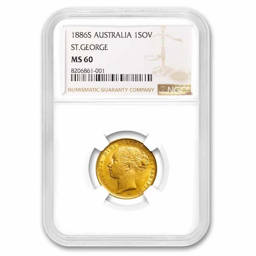 1886-S Australia Gold Sovereign Young Victoria MS-60 NGC