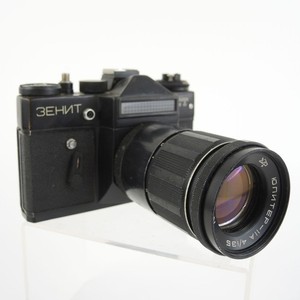 Zenit ET 35mm Film SLR Camera /w Jupiter-11A 135mm f/4 Lens Vintage Soviet M42