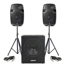 Vonyx SPJ-1200A 12" Active PA Speakers Pair with SWA18 Subwoofer & Stands