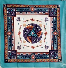 VTG Wamcraft Teal Purple Red Southwest Western Bandana Hankerchief  21"x21" USA