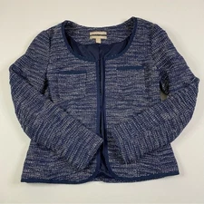 Banana Republic Blazer Womens 6 Navy Blue Tweed Knit Academia