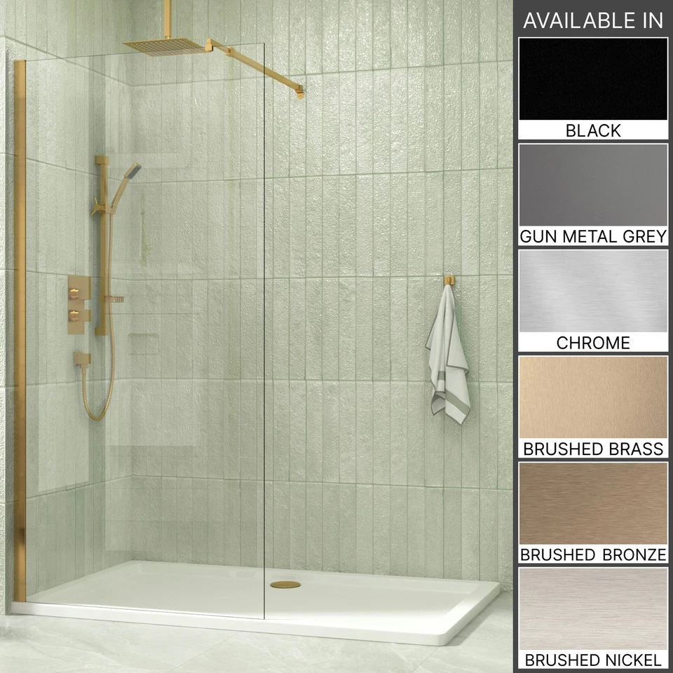 ROYAL BATHROOMS Walk In Wet Room Shower Screen For Enclosure Panel 8mm Glass With Support Arm