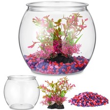 1 Gallon Plastic Fish Bowl Artificial Plant 1 lb Decorative Gravel Betta Tank
