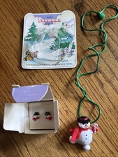 Vntg 1987 Set of 2: Avon Snowman Necklace  Earrings Christmas Winter Kids Girls