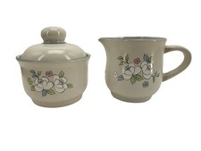 Juego de 3 piezas de crema y tapa de azucarero de gres Chantilly Fleur de Lune Japón de colección