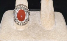 925 Sterling Silver Red Carnelian Gemstone Ring Size 9 