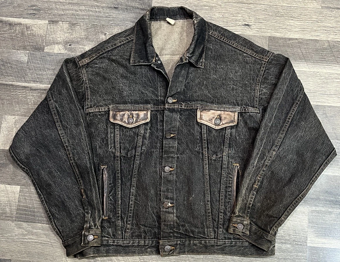 Best Basics Mens XL Black Washed Vintage Jean Jacket