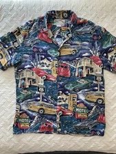Vintage paradise Found Honolulu Hawaii Historic Route 66 Button Up Rayon Medium