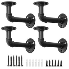 4 Pack Pipe Shelf Bracket, Black L Custom Pipe Floating Shelf Bracket, Wall M...