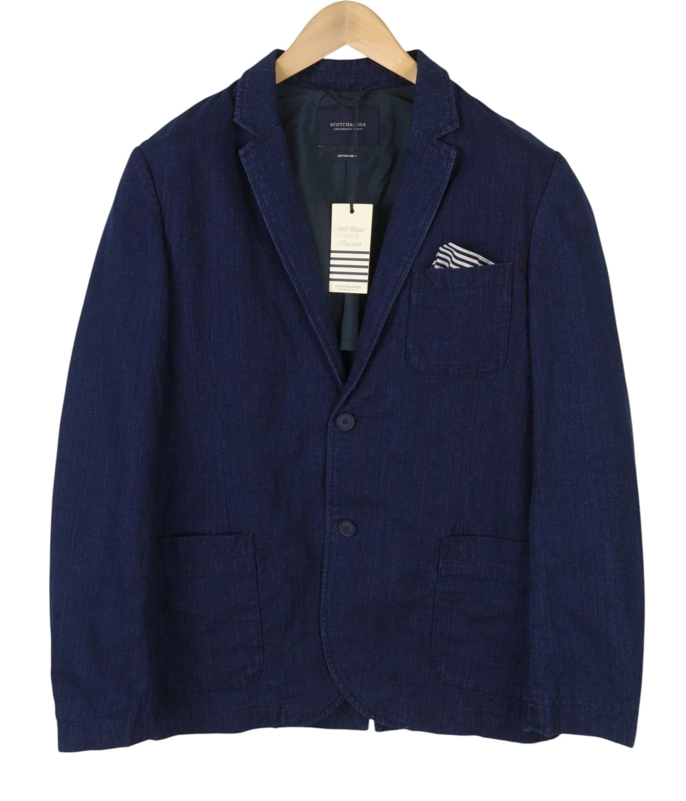 SCOTCH & SODA Men Blazer M Navy Blue Cotton Single Breasted Notched Lapels DDP - product detail image 2