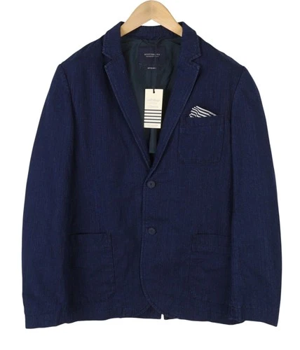 SCOTCH & SODA Men Blazer M Navy Blue Cotton Single Breasted Notched Lapels DDP image 2