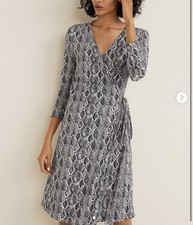 Mango Snake Print Wrap Dress Midi Tie Waist Size S