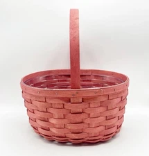 Longaberger Oval Spring Handmade Basket Pink w/ Handle & Protector Insert *READ