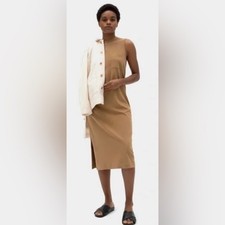 Everlane Tank Sleeveless chest pocket side slit Tan Dress, size small